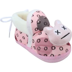 Baby Moo 3D Dizzy Cat Soft Slip-On Anti-Skid Plush Warm Booties - Peach