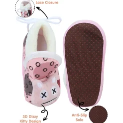 Baby Moo 3D Dizzy Cat Soft Slip-On Anti-Skid Plush Warm Booties - Peach