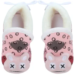 Baby Moo 3D Dizzy Cat Soft Slip-On Anti-Skid Plush Warm Booties - Peach