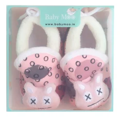 Baby Moo 3D Dizzy Cat Soft Slip-On Anti-Skid Plush Warm Booties - Peach