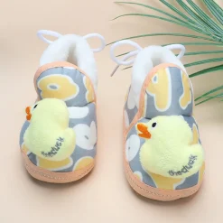 Baby Moo 3D Ducky Duck Soft Slip-On Anti-Skid Plush Warm Booties - Yellow