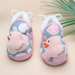 Baby Moo 3D Ducky Duck Soft Slip-On Anti-Skid Plush Warm Booties - Peach