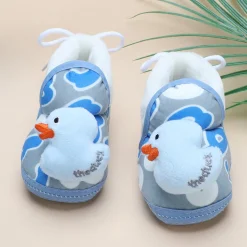 Baby Moo 3D Ducky Duck Soft Slip-On Anti-Skid Plush Warm Booties - Blue