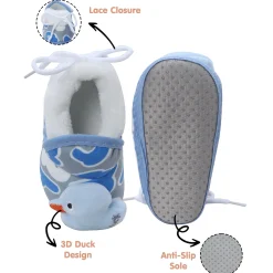 Baby Moo 3D Ducky Duck Soft Slip-On Anti-Skid Plush Warm Booties - Blue