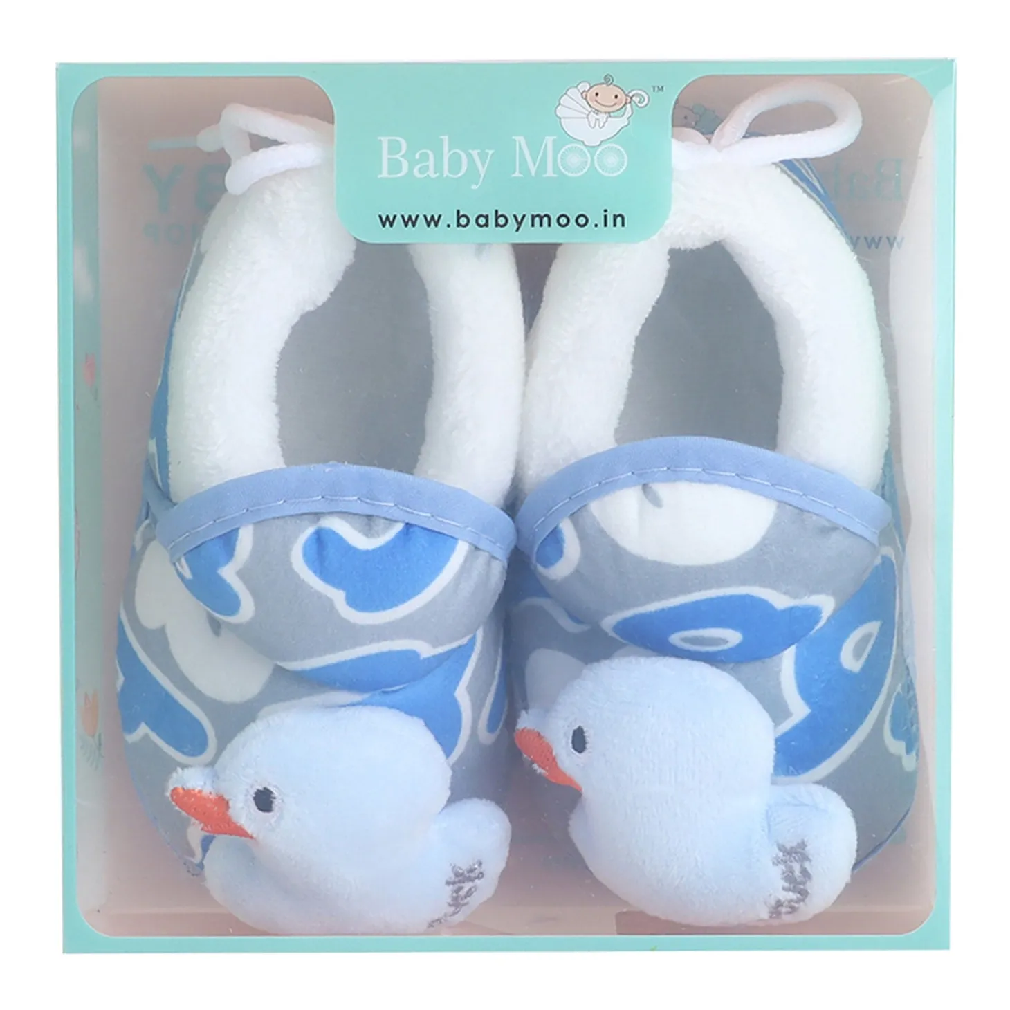 Baby Moo 3D Ducky Duck Soft Slip-On Anti-Skid Plush Warm Booties - Blue