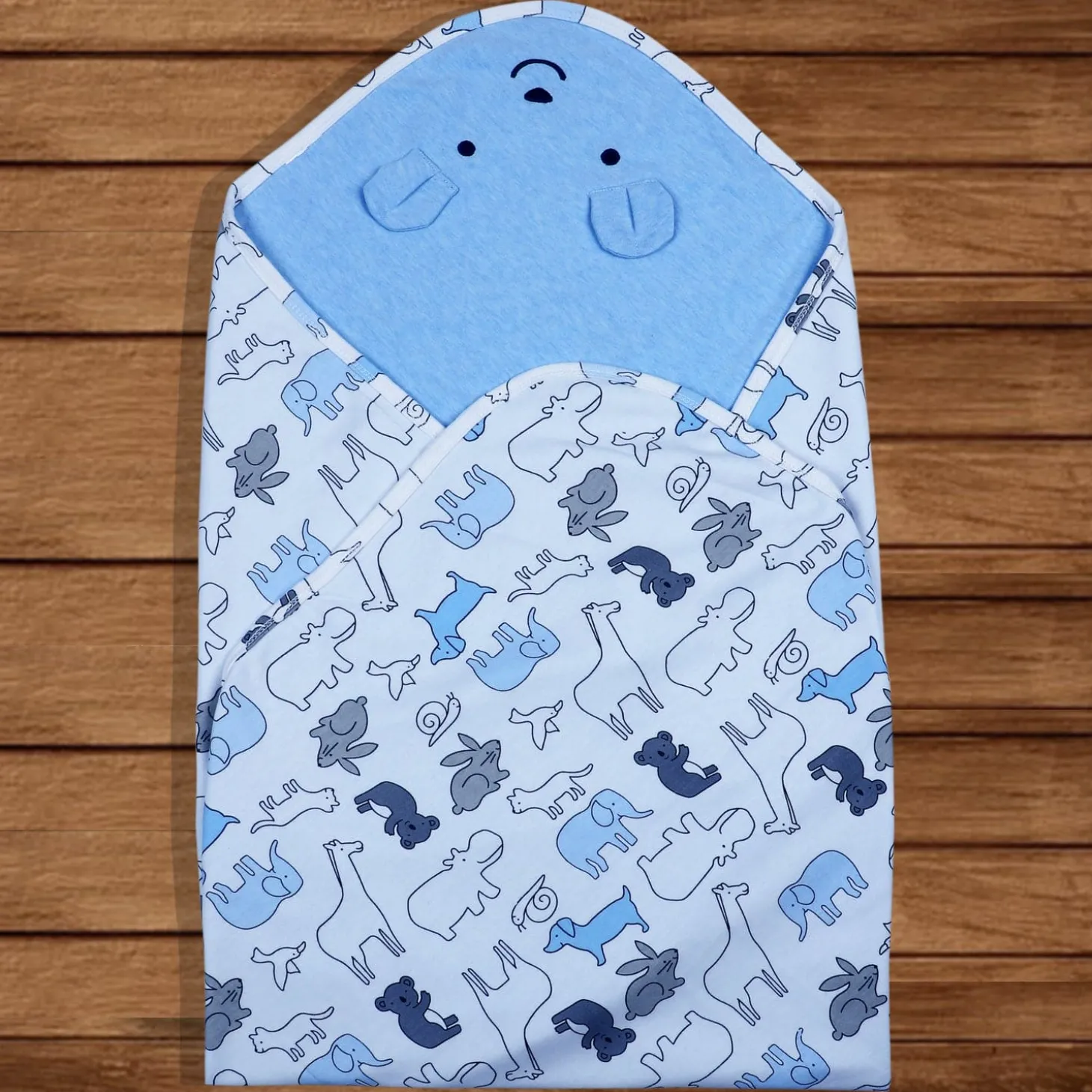 Baby Moo 3D Ear Puppy Soft Reversible Wrapper - Blue