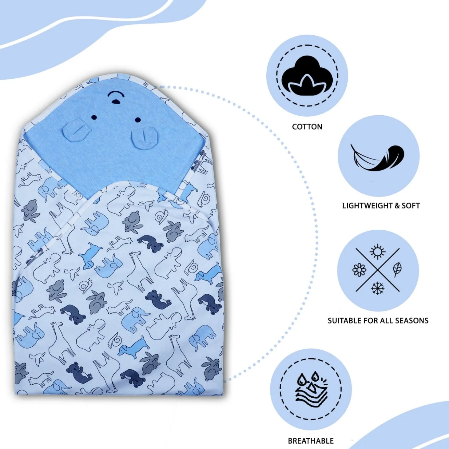 Baby Moo 3D Ear Puppy Soft Reversible Wrapper - Blue