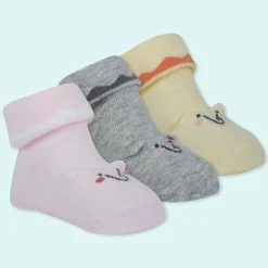 Baby Moo 3D Elephant Anti-Skid Socks Booties Pack of 3 - Pink, Multicolour