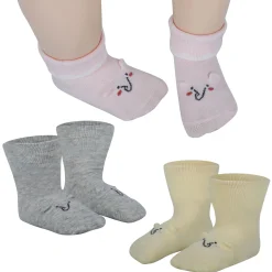 Baby Moo 3D Elephant Anti-Skid Socks Booties Pack of 3 - Pink, Multicolour