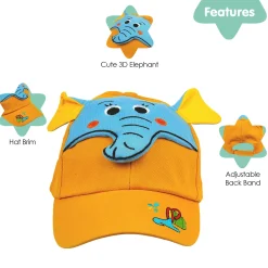 Baby Moo 3D Elephant Cartoon Character Cap - Yellow, Blue