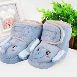 Baby Moo 3D Elephant Cozy Soft Velcro Furry Booties - Blue