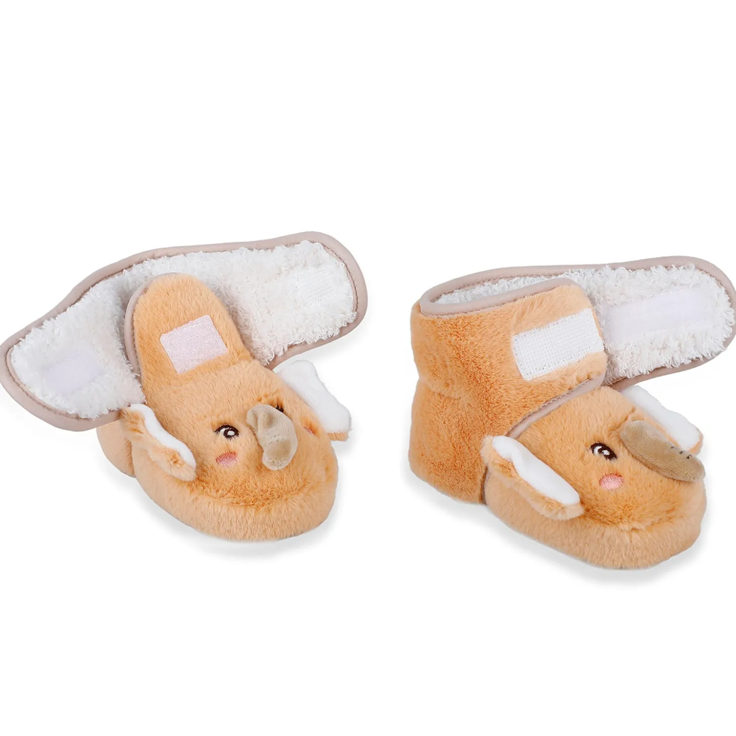 Baby Moo 3D Elephant Cozy Soft Velcro Furry Booties - Orange