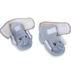 Baby Moo 3D Elephant Cozy Soft Velcro Furry Booties - Blue