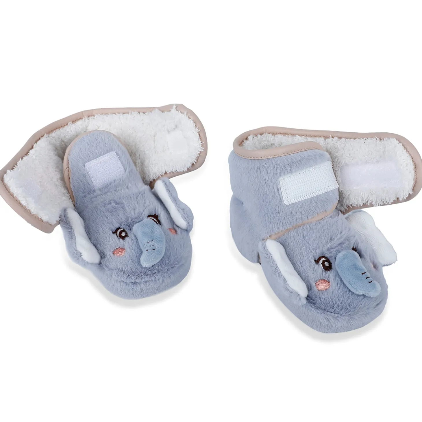 Baby Moo 3D Elephant Cozy Soft Velcro Furry Booties - Blue