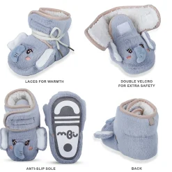 Baby Moo 3D Elephant Cozy Soft Velcro Furry Booties - Blue