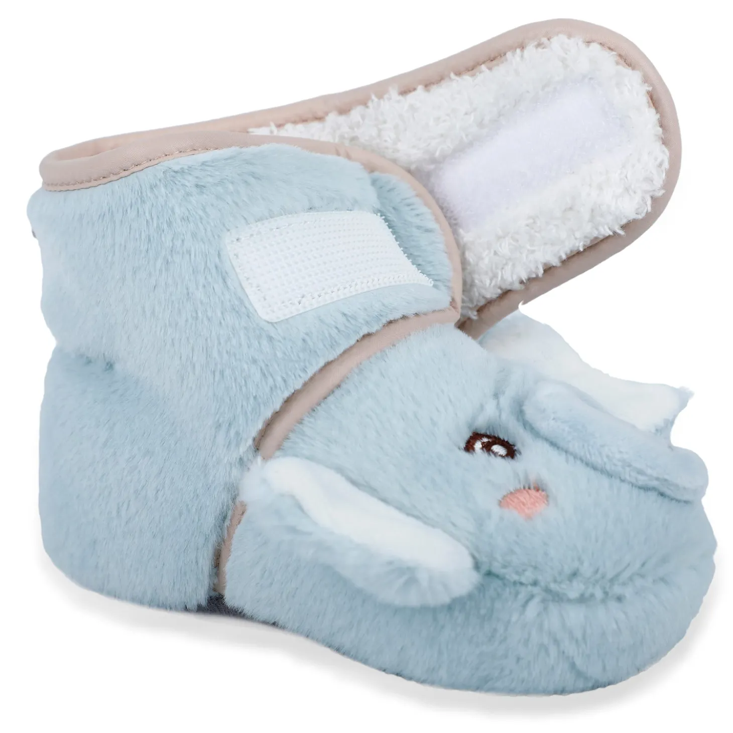 Baby Moo 3D Elephant Cozy Soft Velcro Furry Booties - Sky Blue