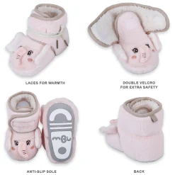 Baby Moo 3D Elephant Cozy Soft Velcro Furry Booties - Pink