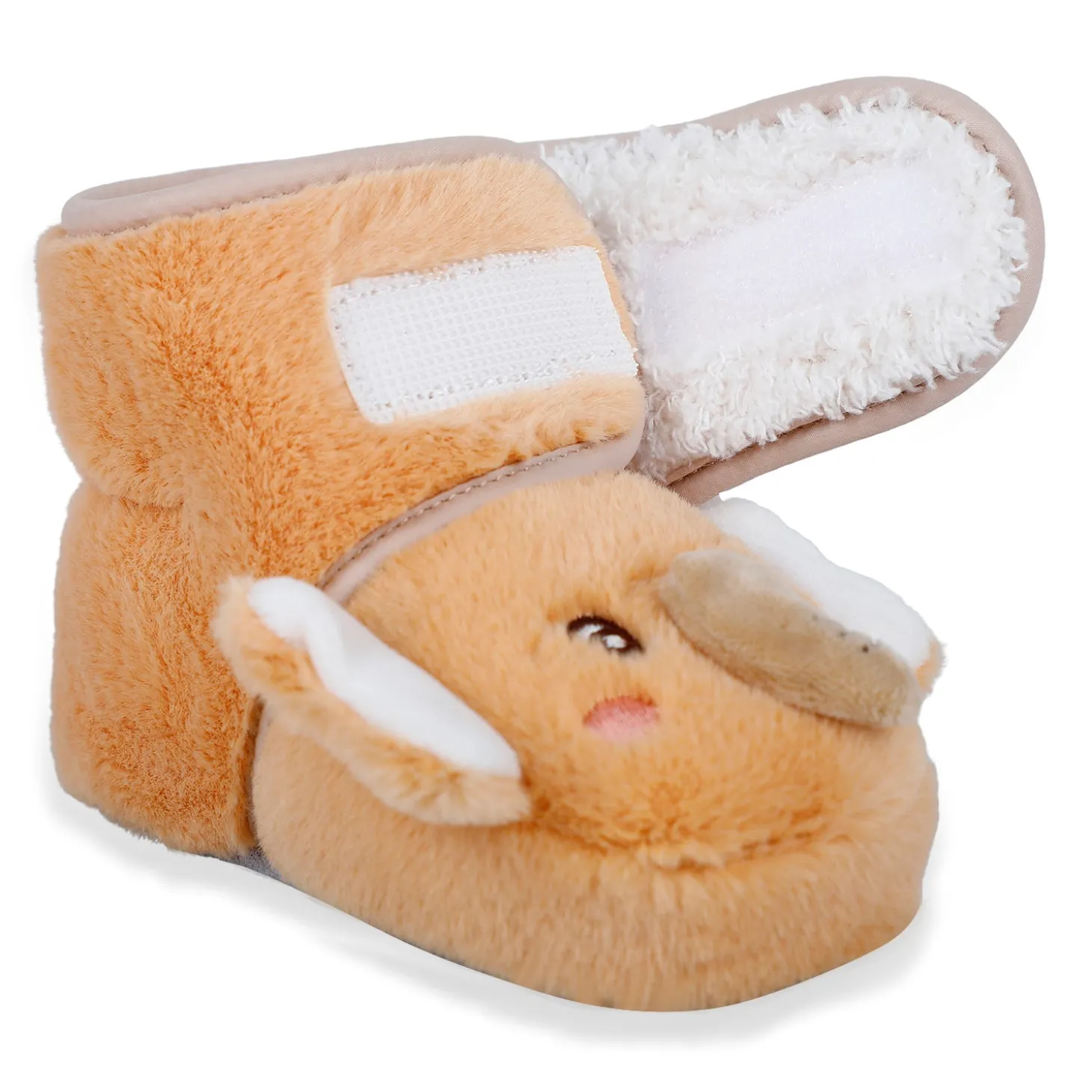 Baby Moo 3D Elephant Cozy Soft Velcro Furry Booties - Orange
