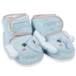 Baby Moo 3D Elephant Cozy Soft Velcro Furry Booties - Sky Blue