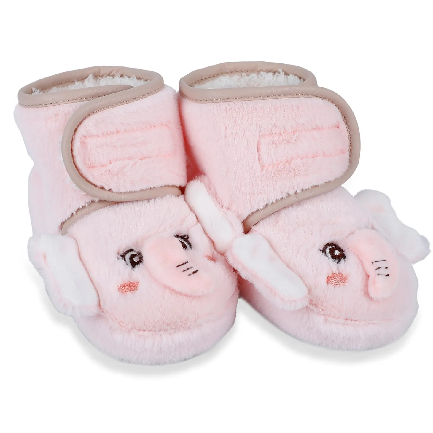 Baby Moo 3D Elephant Cozy Soft Velcro Furry Booties - Pink