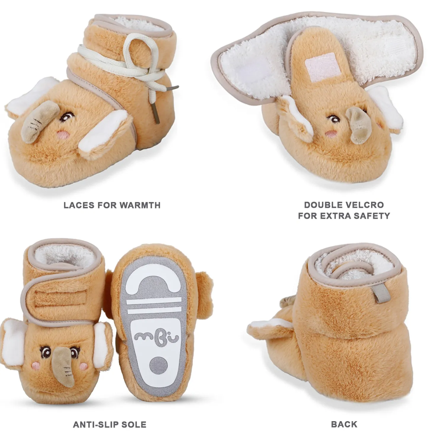Baby Moo 3D Elephant Cozy Soft Velcro Furry Booties - Orange