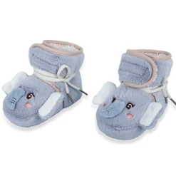 Baby Moo 3D Elephant Cozy Soft Velcro Furry Booties - Blue