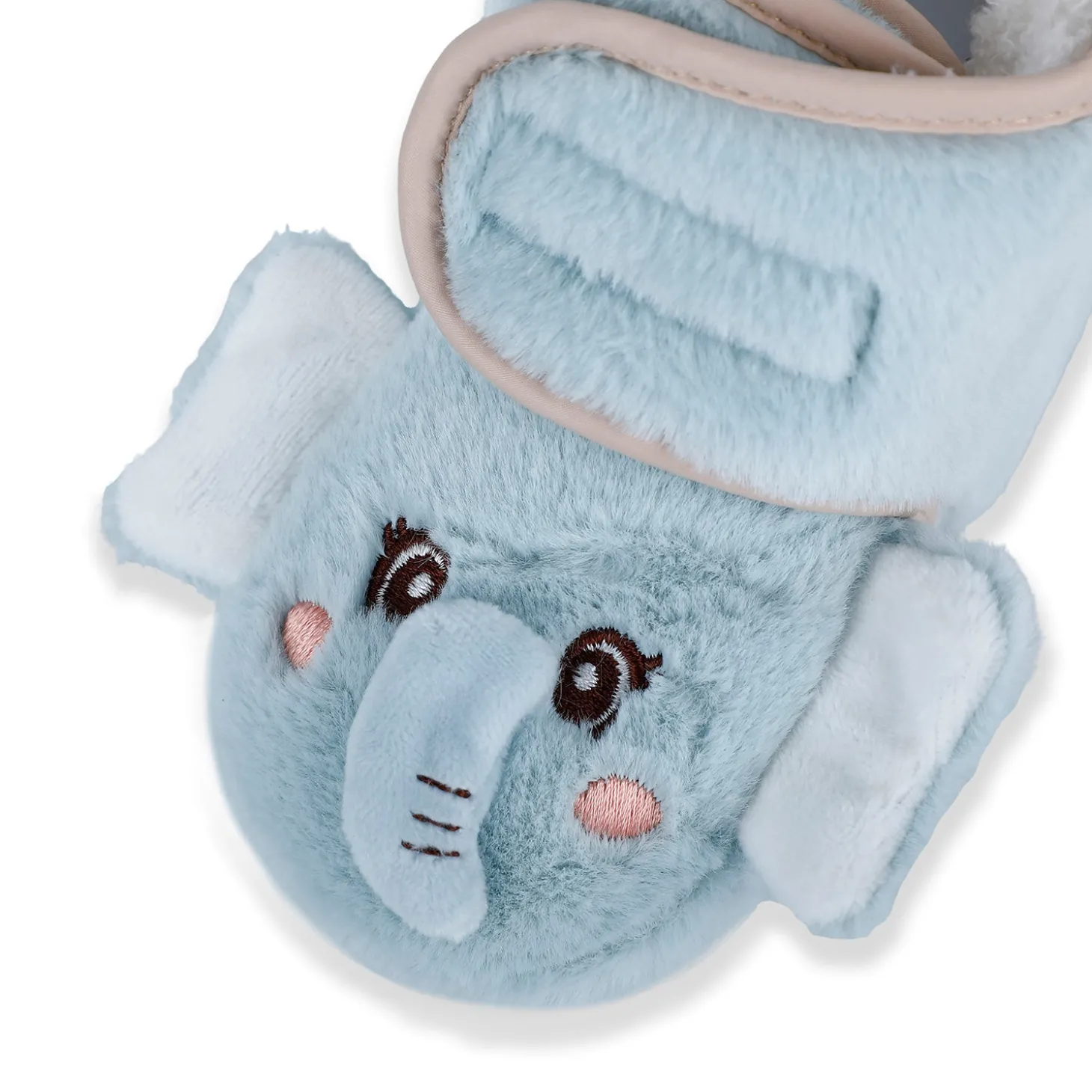 Baby Moo 3D Elephant Cozy Soft Velcro Furry Booties - Sky Blue