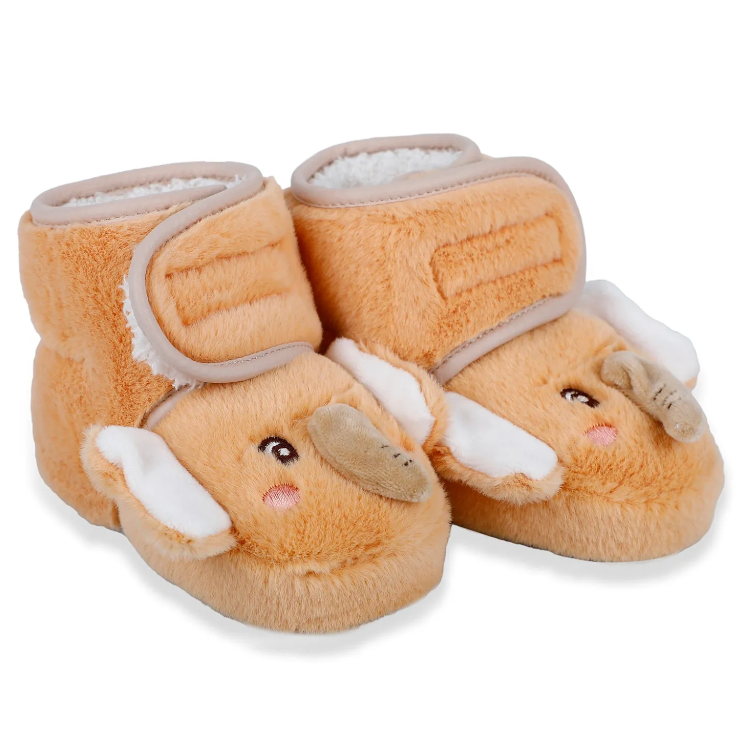 Baby Moo 3D Elephant Cozy Soft Velcro Furry Booties - Orange
