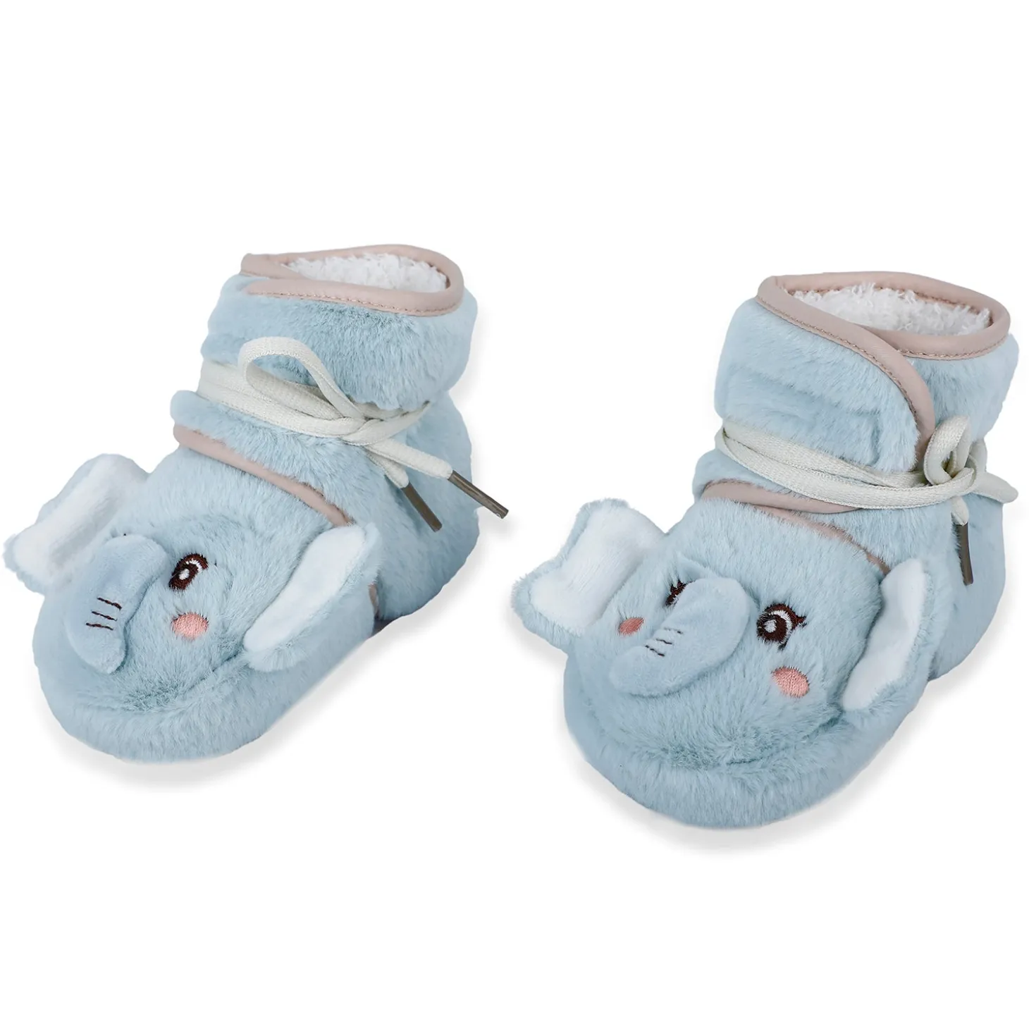 Baby Moo 3D Elephant Cozy Soft Velcro Furry Booties - Sky Blue