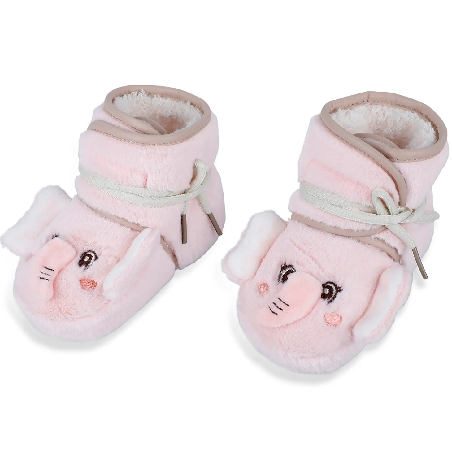 Baby Moo 3D Elephant Cozy Soft Velcro Furry Booties - Pink
