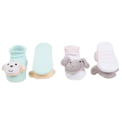 Baby Moo 3D Elephant Monkey Cotton Ankle Length Fancy Infant Gift Set of 2 Socks Booties - Turquoise, Pink