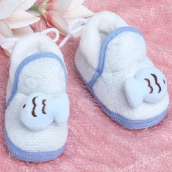 Baby Moo 3D Fish Soft Slip-On Anti-Skid Plush Warm Booties - Blue