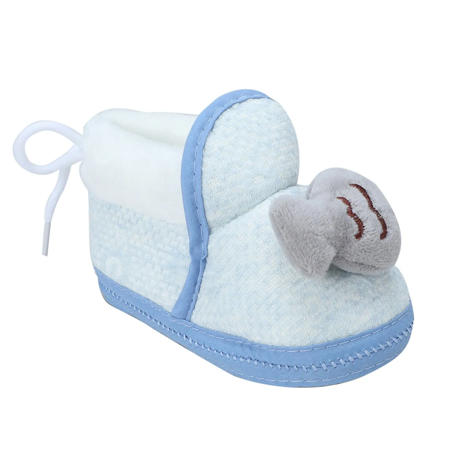 Baby Moo 3D Fish Soft Slip-On Anti-Skid Plush Warm Booties - Blue, Grey