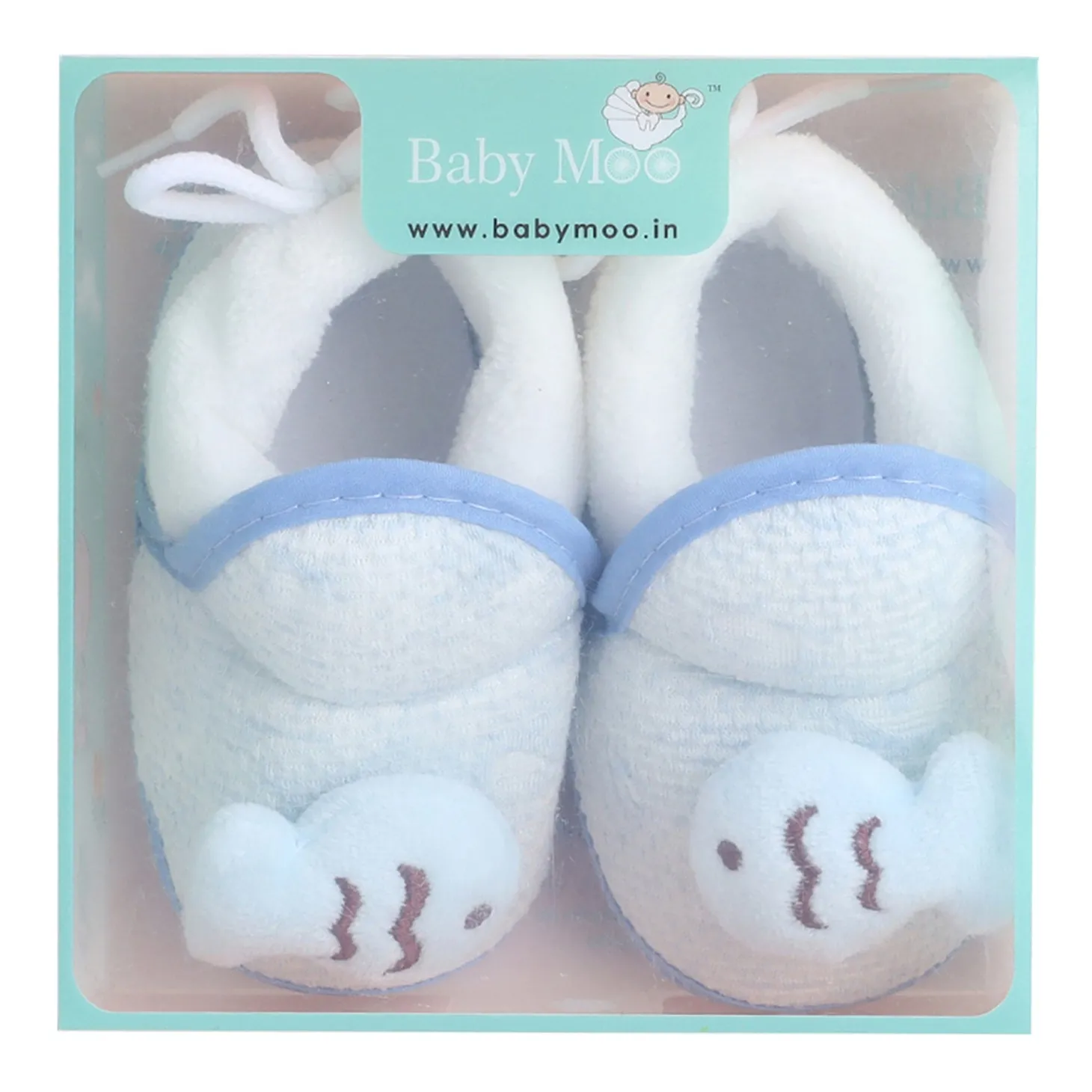 Baby Moo 3D Fish Soft Slip-On Anti-Skid Plush Warm Booties - Blue