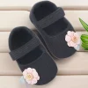 Baby Moo 3D Flower Button Velcro Strap Anti-Skid Ballerina Booties - Black
