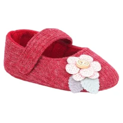 Baby Moo 3D Flower Button Velcro Strap Anti-Skid Ballerina Booties - Maroon