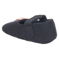 Baby Moo 3D Flower Button Velcro Strap Anti-Skid Ballerina Booties - Black