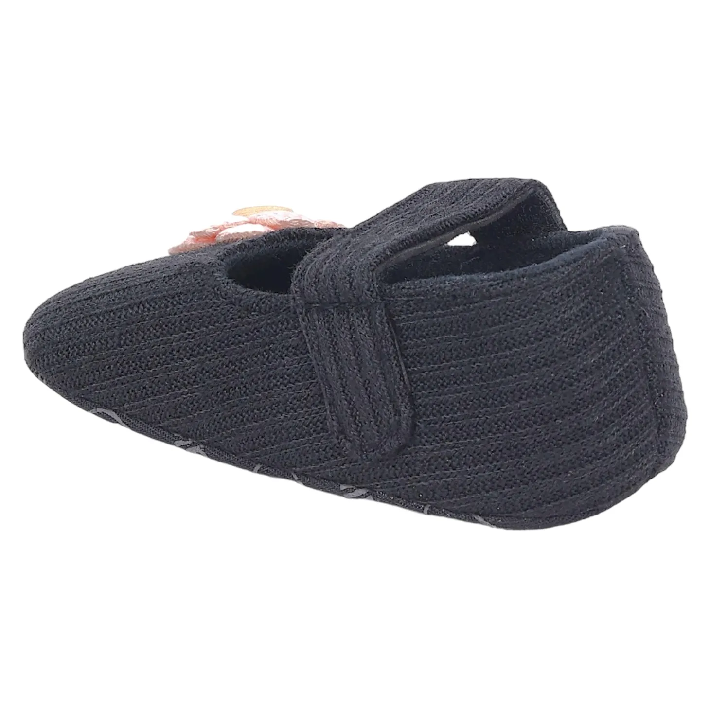 Baby Moo 3D Flower Button Velcro Strap Anti-Skid Ballerina Booties - Black