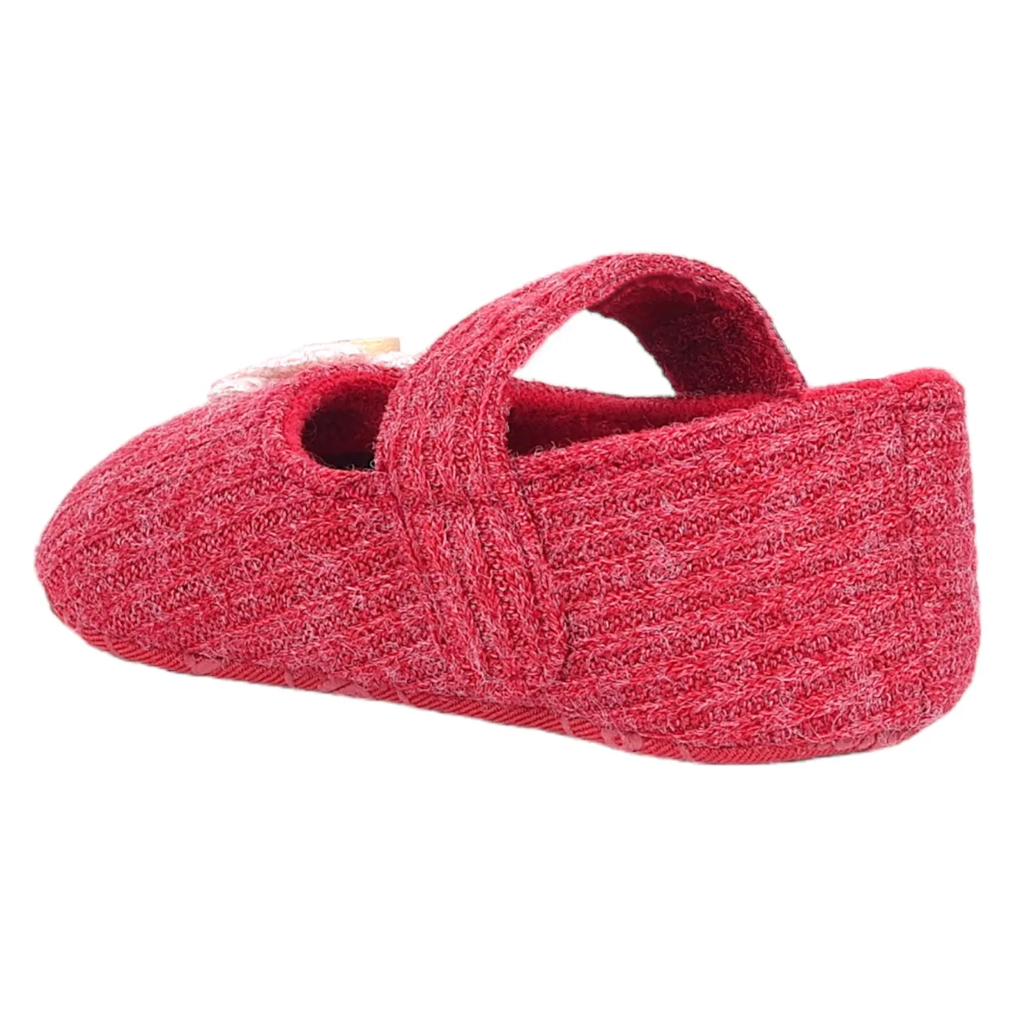 Baby Moo 3D Flower Button Velcro Strap Anti-Skid Ballerina Booties - Maroon