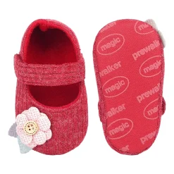 Baby Moo 3D Flower Button Velcro Strap Anti-Skid Ballerina Booties - Maroon