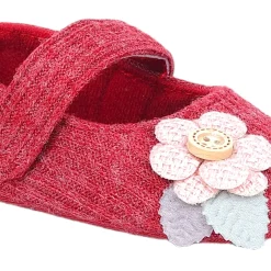 Baby Moo 3D Flower Button Velcro Strap Anti-Skid Ballerina Booties - Maroon