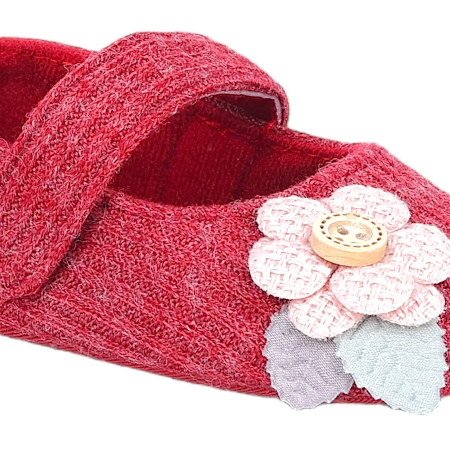 Baby Moo 3D Flower Button Velcro Strap Anti-Skid Ballerina Booties - Maroon