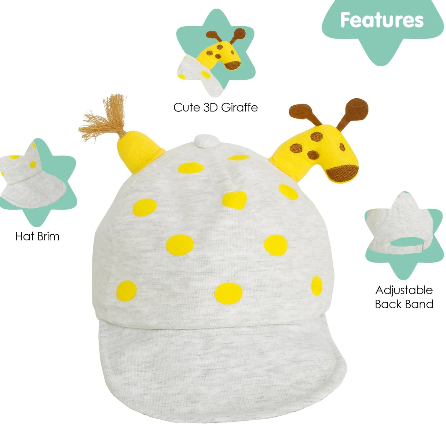 Baby Moo 3D Giraffe Grey Cap