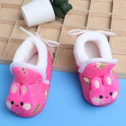 Baby Moo 3D Hunny Bunny Soft Slip-On Anti-Skid Plush Warm Booties - Pink
