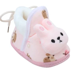 Baby Moo 3D Hunny Bunny Soft Slip-On Anti-Skid Plush Warm Booties - Peach