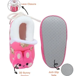 Baby Moo 3D Hunny Bunny Soft Slip-On Anti-Skid Plush Warm Booties - Pink
