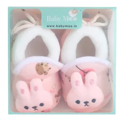 Baby Moo 3D Hunny Bunny Soft Slip-On Anti-Skid Plush Warm Booties - Peach