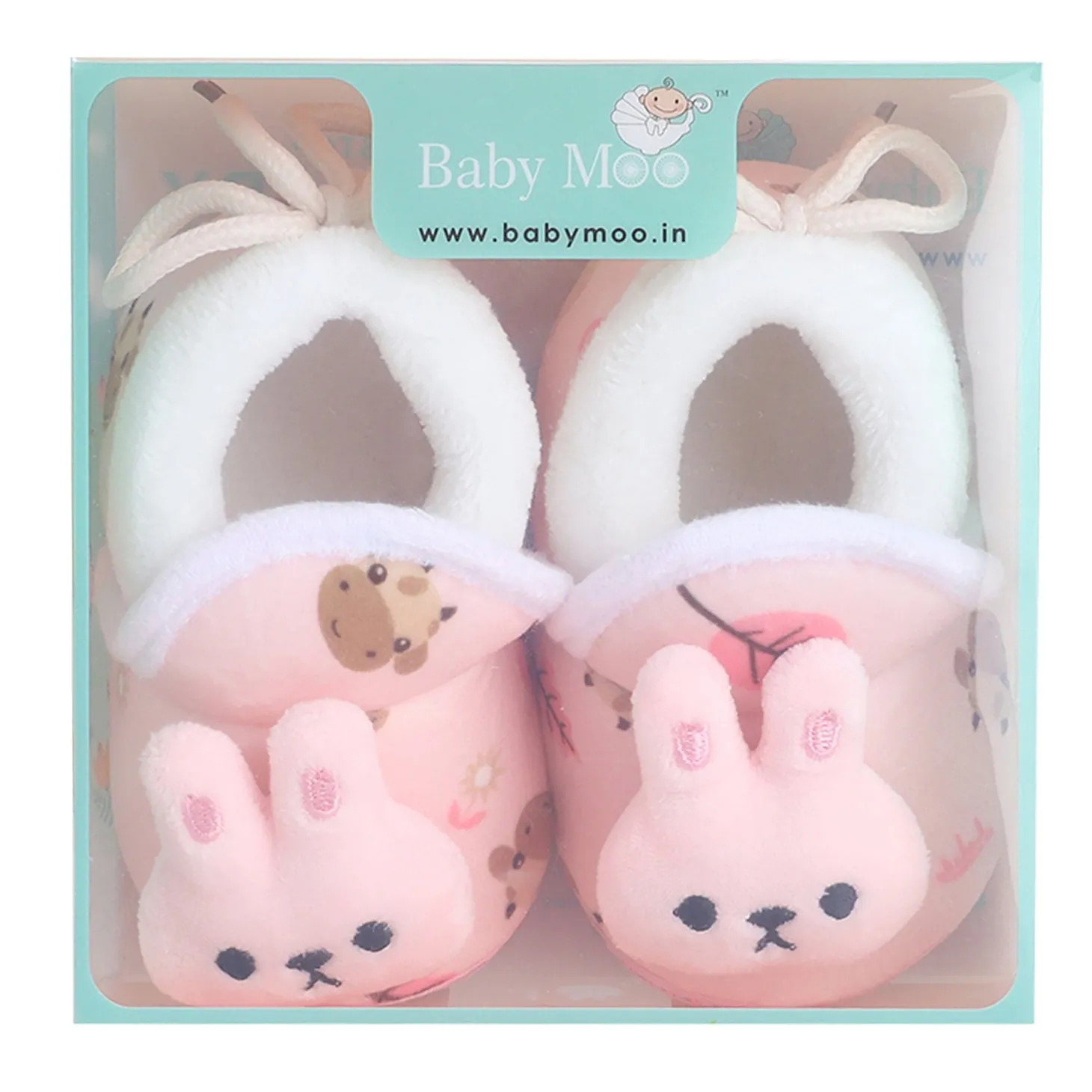 Baby Moo 3D Hunny Bunny Soft Slip-On Anti-Skid Plush Warm Booties - Peach