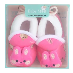 Baby Moo 3D Hunny Bunny Soft Slip-On Anti-Skid Plush Warm Booties - Pink