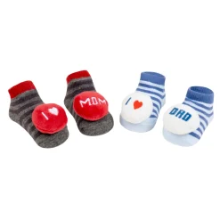 Baby Moo 3D I Love Mom Dad Cotton Ankle Length Fancy Infant Gift Set of 2 Socks Booties - Blue, Red